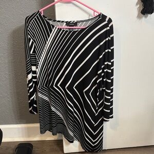 Alfani Black and White Striped 3/4 Sleeve Top